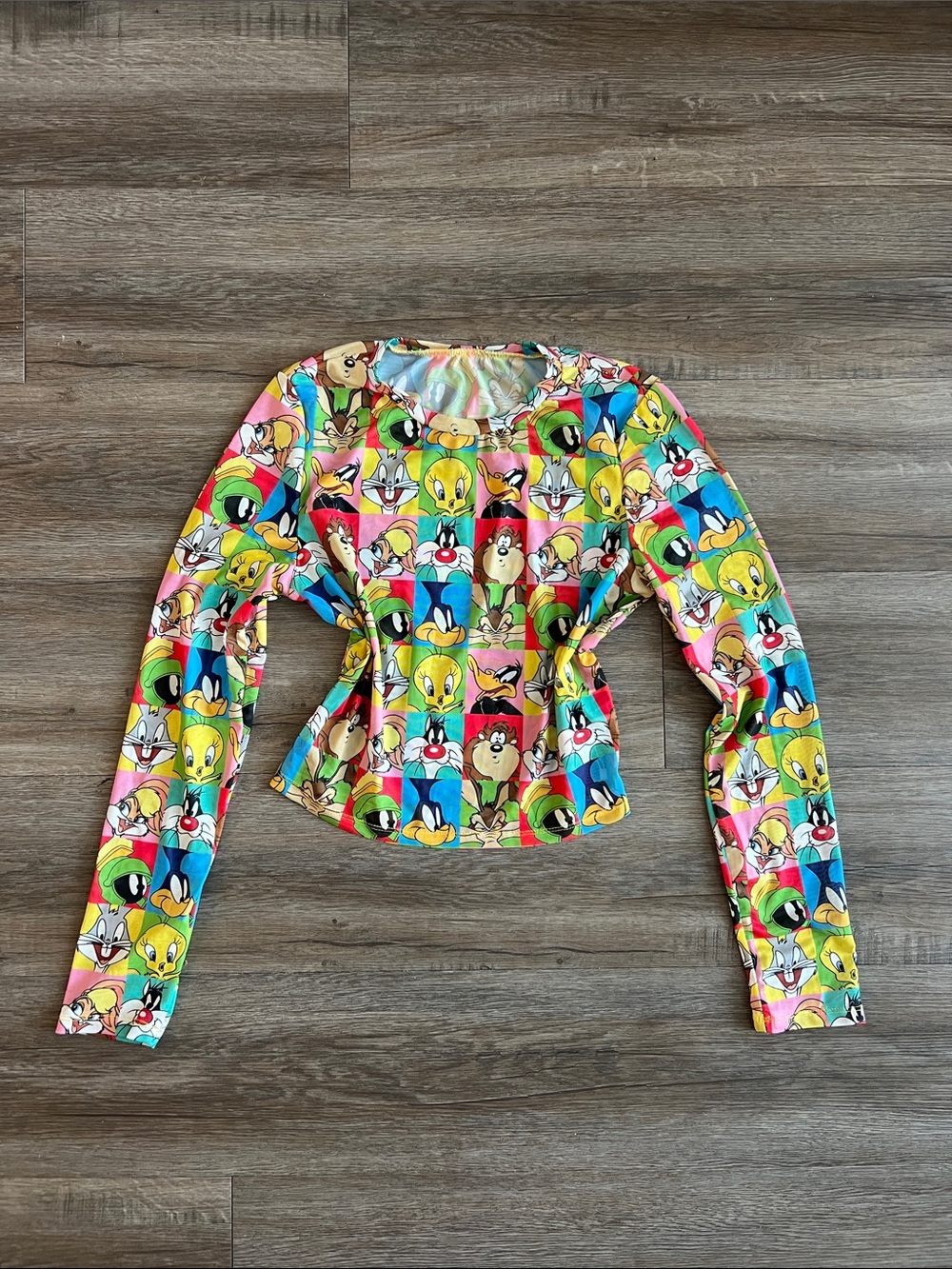 Looney Tunes Character Print Long Sleeve Mesh Retro Top - Multicolor